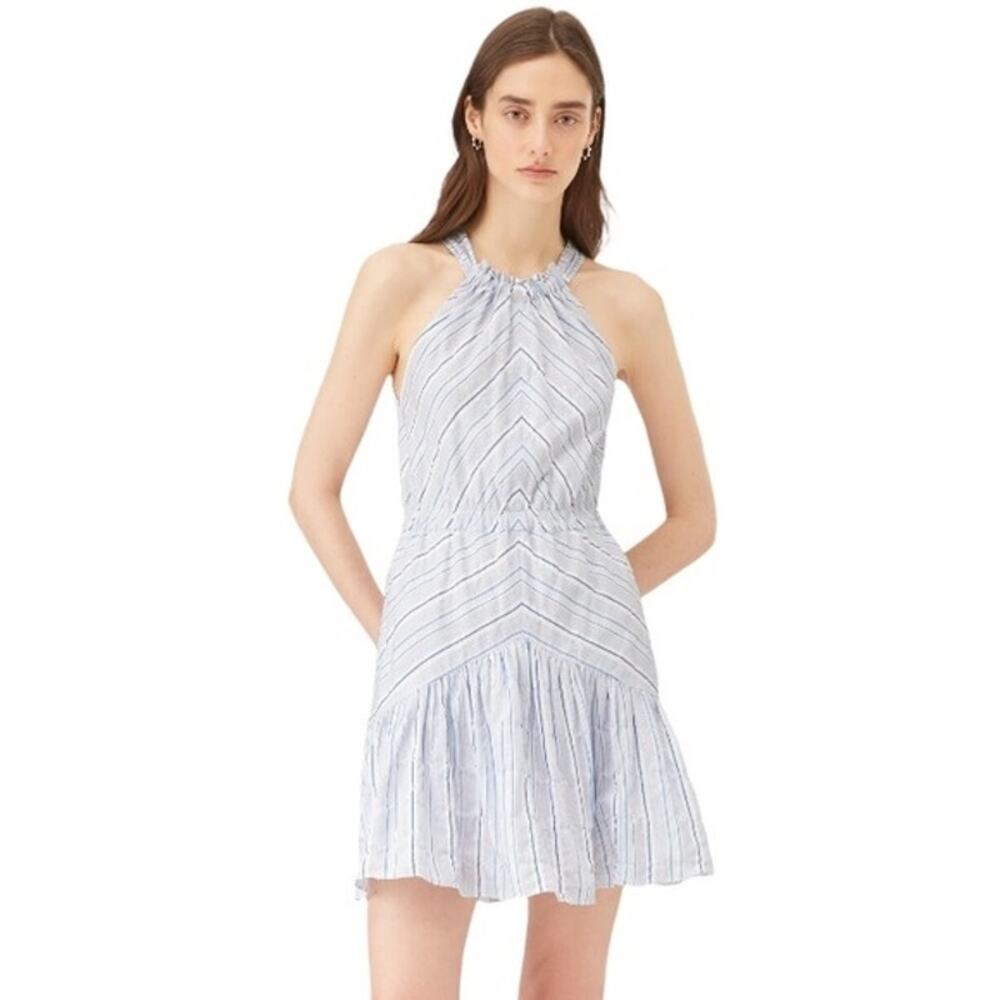 Rebecca Taylor Cotton Linen Halter Dress S | Preppy Chevron Stripe Summer Mini
